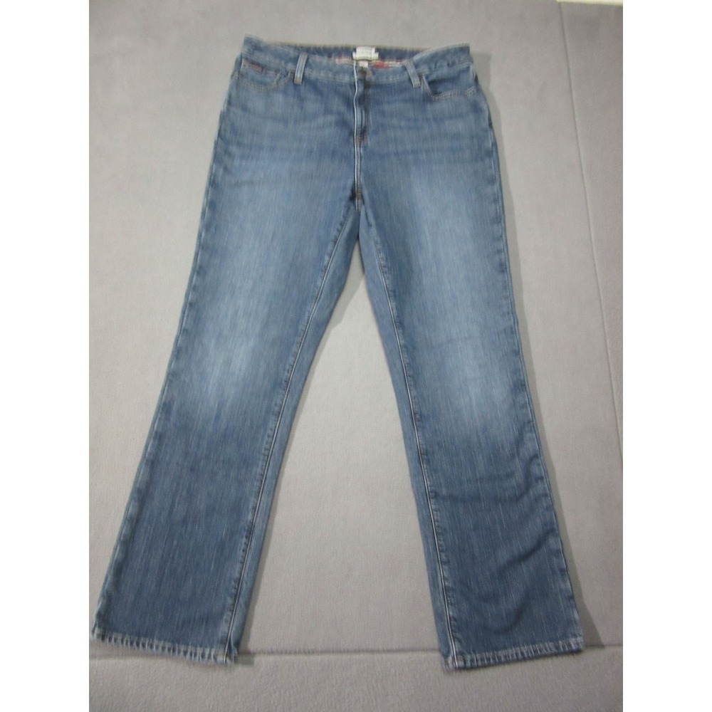 L.L. Bean Jeans Womens 14 Blue Plaid Flannel Lined Denim Straight Favourite Fit